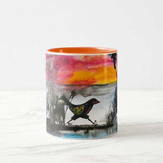 loopvogel tweekleurige koffiemok (Center)