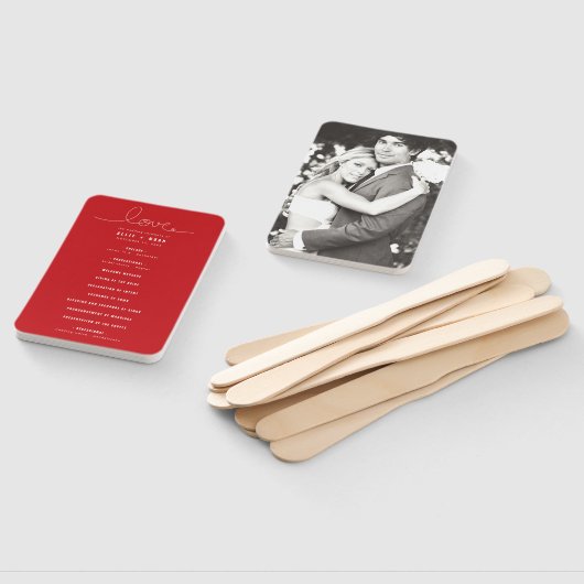 Loopy Love Lines Red Heart Photo Wedding Program Handwaaier (Niet-gemonteerd)