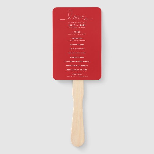 Loopy Love Lines Red Heart Photo Wedding Program Handwaaier (Voorkant)