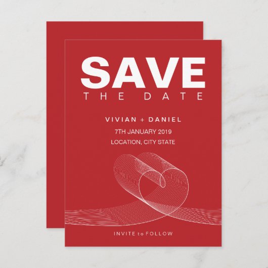 Loopy Love Lines White Save the Date Briefkaart (Voorkant / Achterkant)