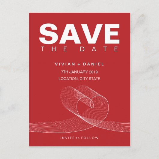 Loopy Love Lines White Save the Date Briefkaart (Voorkant)