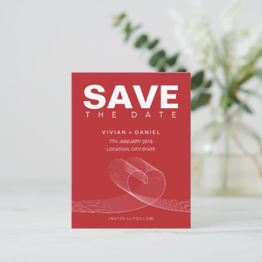 Loopy Love Lines White Save the Date Briefkaart (Staand voorkant)