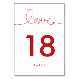 Loopy Love Red Heart Wedding Table Number Kaart