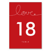 Loopy Love Red Heart Wedding Table Number Kaart (Achterkant)