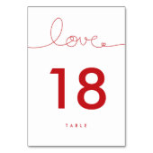 Loopy Love Red Heart Wedding Table Number Kaart (Voorkant)