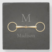 Loose Ring Snaffle Bit Monogrammed Equestrian Stenen Onderzetter (Voorkant)