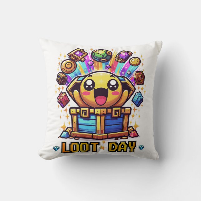 Loot Day Gaming Schatkist Grafisch Kussen (Voorkant)