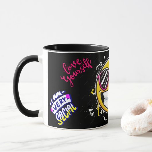 loove yourself Funny Smiley Face Cool Design Mok (Met donut)