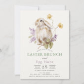 Lop Bunny Purple Lilac Floral Easter Brunch Kaart (Voorkant)