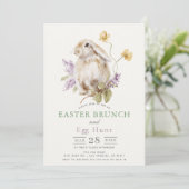 Lop Bunny Purple Lilac Floral Easter Brunch Kaart (Staand voorkant)