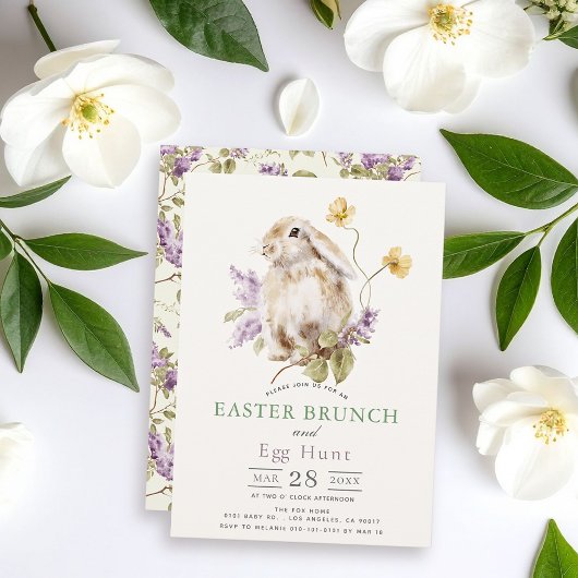 Lop Bunny Purple Lilac Floral Easter Brunch Kaart