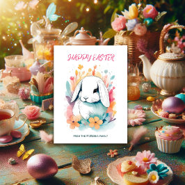 Lop Ear Rabbit Spring Flowers Waterverf Pasen Feestdagenkaart