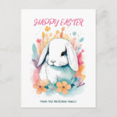Lop Ear Rabbit Spring Flowers Waterverf Pasen Feestdagenkaart (Voorkant)
