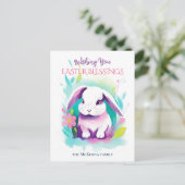 Lop Eared Bunny Floral Waterverf Pasen Feestdagenkaart (Staand voorkant)