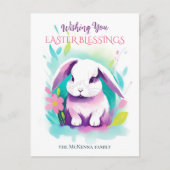 Lop Eared Bunny Floral Waterverf Pasen Feestdagenkaart (Voorkant)