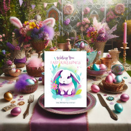 Lop Eared Bunny Floral Waterverf Pasen Feestdagenkaart