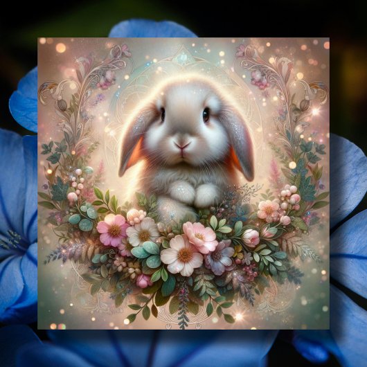 Lop Eared Bunny Flower Fantasy Pasen Feestdagenkaart