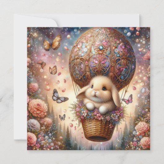 Lop Eared Bunny Pastel Easter Egg Balloon Feestdagenkaart (Voorkant)