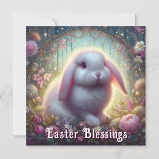 Lop Eared Bunny Pink Floral Art Nouveau Pasen Feestdagenkaart (Voorkant)