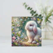 Lop Eared Bunny Vlinders Lente Bloemen Feestdagenkaart (Staand voorkant)