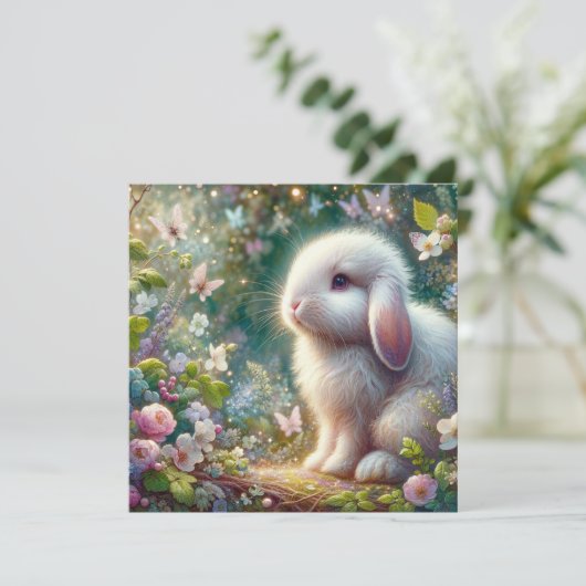 Lop Eared Bunny Vlinders Lente Bloemen Feestdagenkaart (Staand voorkant)