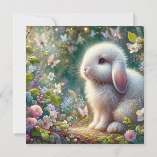 Lop Eared Bunny Vlinders Lente Bloemen Feestdagenkaart (Voorkant)