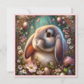 Lop Eared Bunny Whimsical Bloemen Pasen Feestdagenkaart (Voorkant)