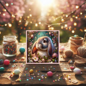 Lop Eared Bunny Whimsical Bloemen Pasen Feestdagenkaart