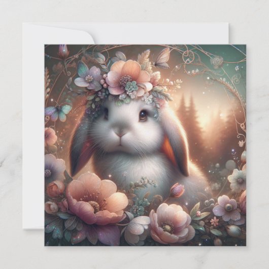 Lop Eared Bunny Woodland Floral Art Nouveau Pasen Feestdagenkaart (Voorkant)