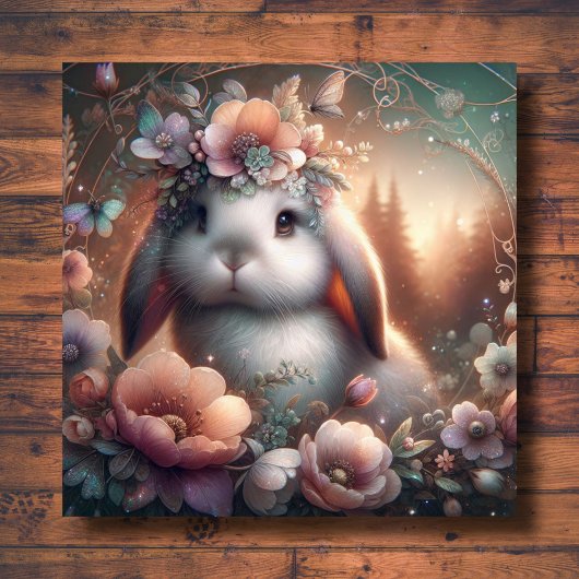 Lop Eared Bunny Woodland Floral Art Nouveau Pasen Feestdagenkaart