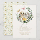 Lop Konijn Konijntje Chick Vlinder 1e Verjaardag Kaart (Voorkant / Achterkant)