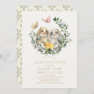 Lop Rabbit Bunny Chick Butterfly Baby shower Kaart
