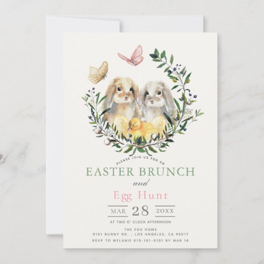 Lop Rabbit Bunny Chick Butterfly Easter Brunch Kaart (Voorkant)