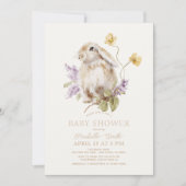 Lop Rabbit Bunny Paarse Lila Bloemen Baby shower Kaart (Voorkant)