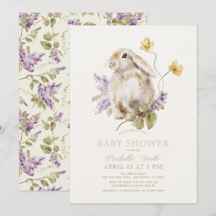 Lop Rabbit Bunny Paarse Lila Bloemen Baby shower Kaart