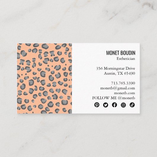 Lopard Modern Animal Print Social Media Icons Visitekaartje (Achterkant)