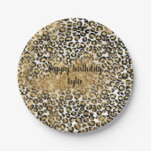 Lopard Print Gold Glitter Sparkle Papieren Bordje (Voorkant)