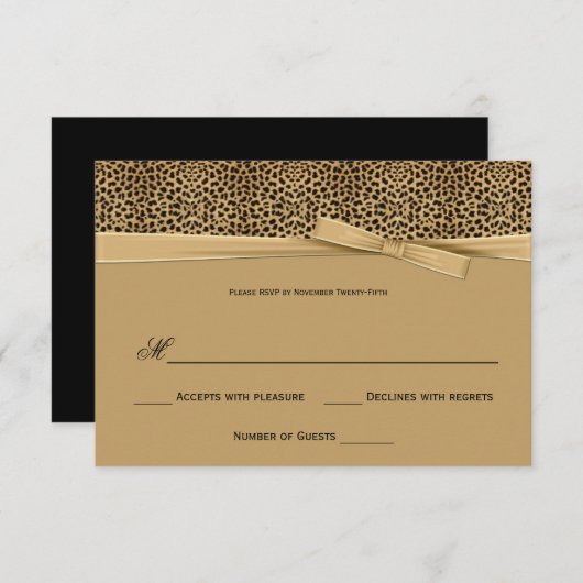 Lopard Print Gold Ribbon RSVP Uitnodiging (Voorkant / Achterkant)