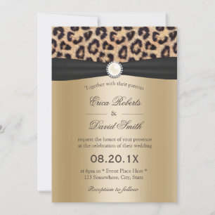 Lopard Print Pearl en Black Ribbon Elegant Wedding Kaart