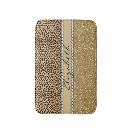 Lopard Spot Gold Glitter Rhinestone FOTO PRINT Badmat (Voorkant Verticaal)