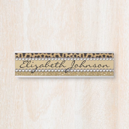 Lopard Spot Gold Glitter Rhinestone FOTO PRINT Deurbordje (Voorkant)