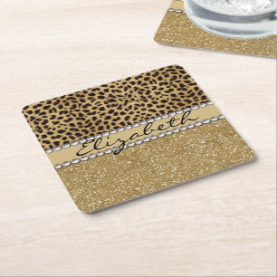 Lopard Spot Gold Glitter Rhinestone FOTO PRINT Kartonnen Onderzetters