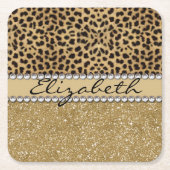 Lopard Spot Gold Glitter Rhinestone FOTO PRINT Kartonnen Onderzetters (Voorkant)