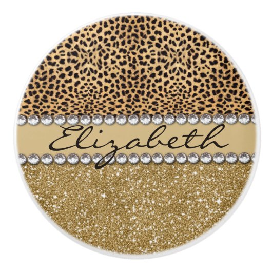 Lopard Spot Gold Glitter Rhinestone FOTO PRINT Keramische Knop (Voorkant)