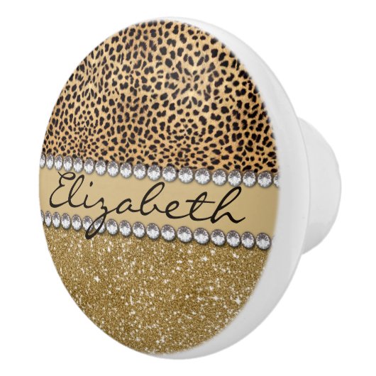 Lopard Spot Gold Glitter Rhinestone FOTO PRINT Keramische Knop (Rechts)
