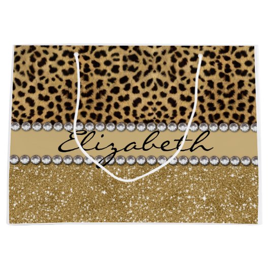 Lopard Spot Gold Glitter Rhinestone FOTO PRINT Large Cadeautasje (Voorkant)