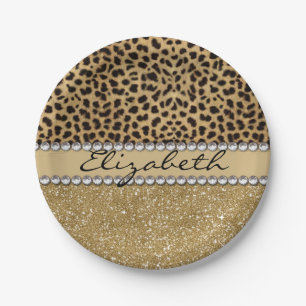 Lopard Spot Gold Glitter Rhinestone FOTO PRINT Papieren Bordje