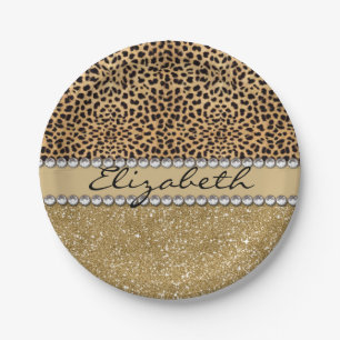 Lopard Spot Gold Glitter Rhinestone FOTO PRINT Papieren Bordje