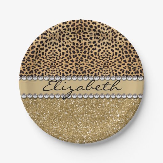 Lopard Spot Gold Glitter Rhinestone FOTO PRINT Papieren Bordje (Voorkant)