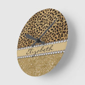 Lopard Spot Gold Glitter Rhinestone FOTO PRINT Ronde Klok (Hoek)